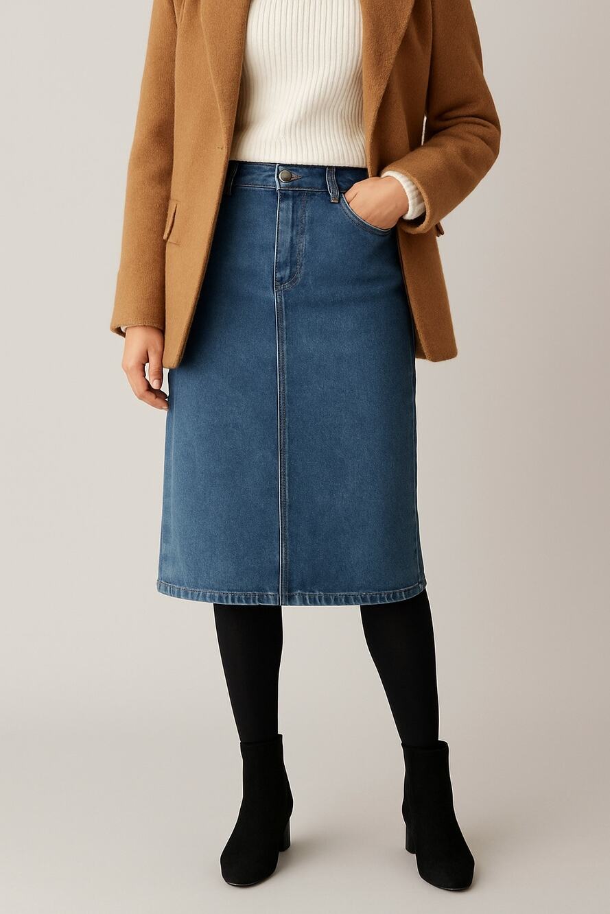 NWT Kim Rogers Denim Midi Skirt Women’s Sz6 Blue 100%Cotton Straight Fit Pencil